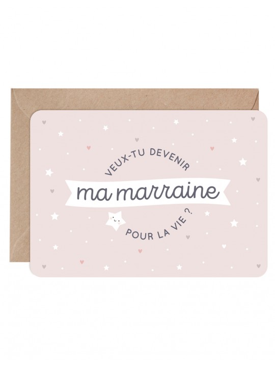 Carte annonce Marraine enveloppe kraft