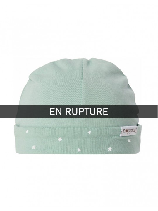 Bonnet layette bébé vert étoiles réversible