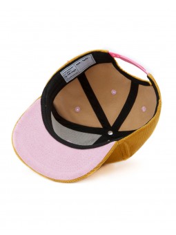 Casquette velours moutarde et rose