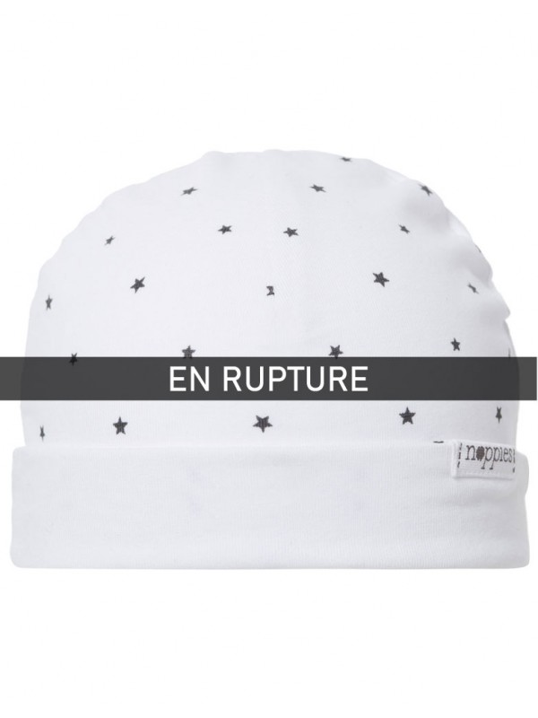 Bonnet layette bébé blanc étoiles réversible