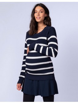 Pull tunique de grossesse grosse maille bleue