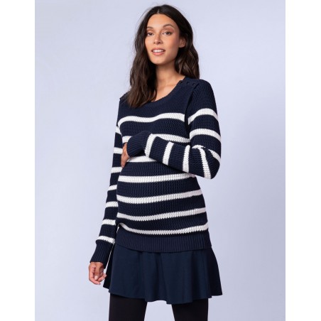 Pull tunique de grossesse grosse maille bleue