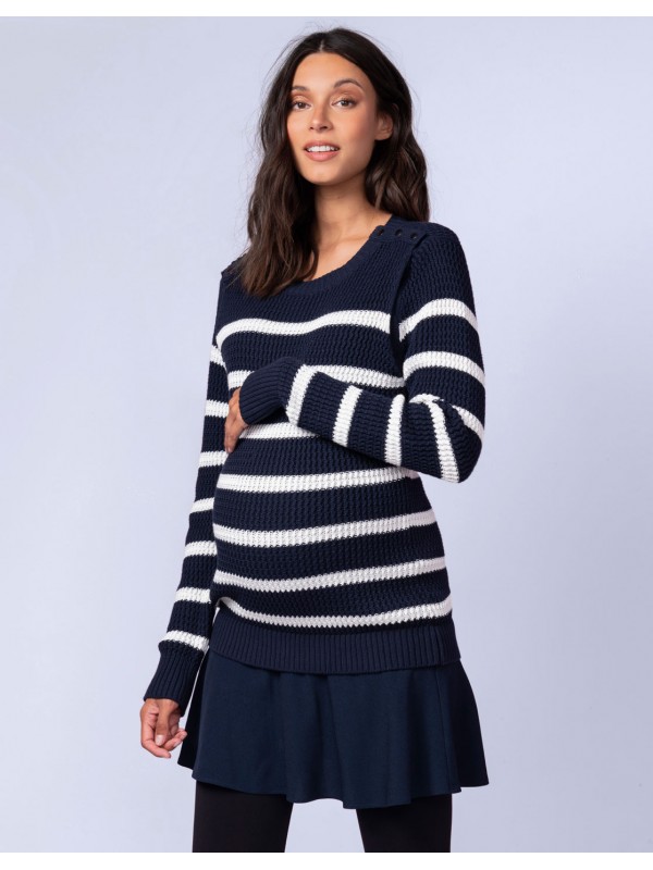 Pull tunique de grossesse grosse maille bleue