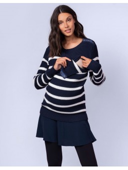 Pull tunique de grossesse grosse maille bleue