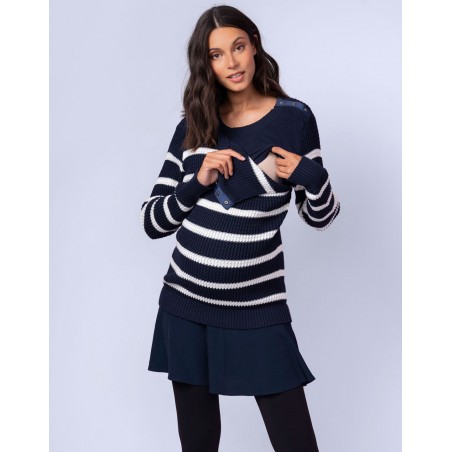 Pull tunique de grossesse grosse maille bleue