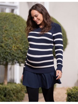 Pull tunique de grossesse grosse maille bleue