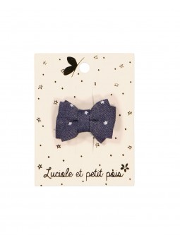 Mini barrette noeud double jean étoilé