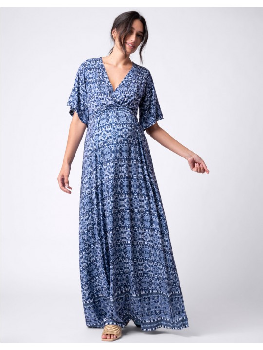 Robe longue grossesse allaitement bleu Lulah Seraphine Inelle