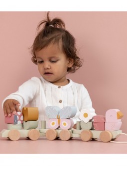 Train blocs à empiler | Fleurs et papillons