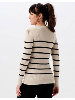 Pull grossesse beige rayures | Zana