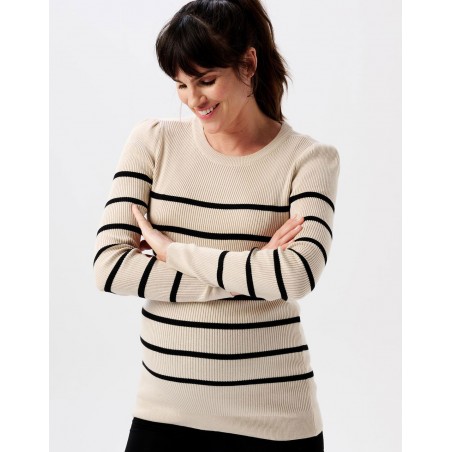 Pull grossesse beige rayures | Zana