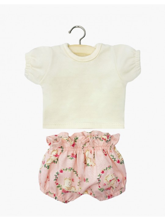 Tenue Babies | Ensemble t-shirt écru et bloomer ourson rose