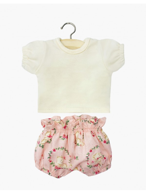 Tenue Babies | Ensemble t-shirt écru et bloomer ourson rose