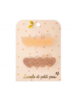 Paire barrettes 3 coeurs nude Glitter