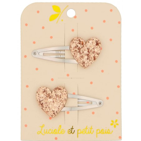 Duo Barrettes Cœurs | Paillette Rose