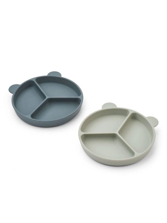 Duo assiettes plates ventouses | Stacy - Dove Blue