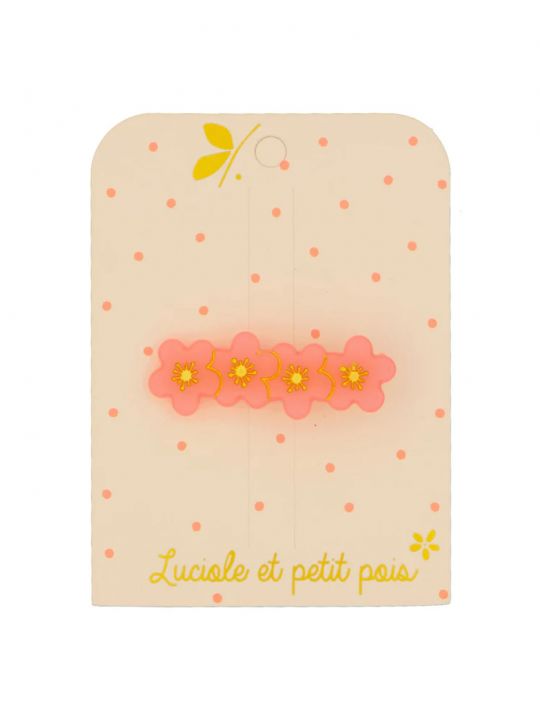 Barrette | 4 fleurs de sakura rose fluo