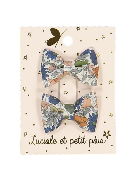 Duo mini barrettes papillon | Liberty Poppy forest