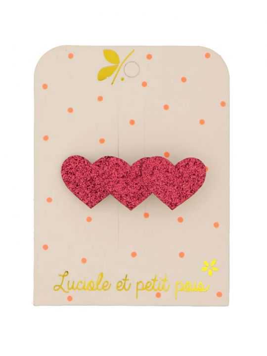 Barrette | 3 coeurs framboise